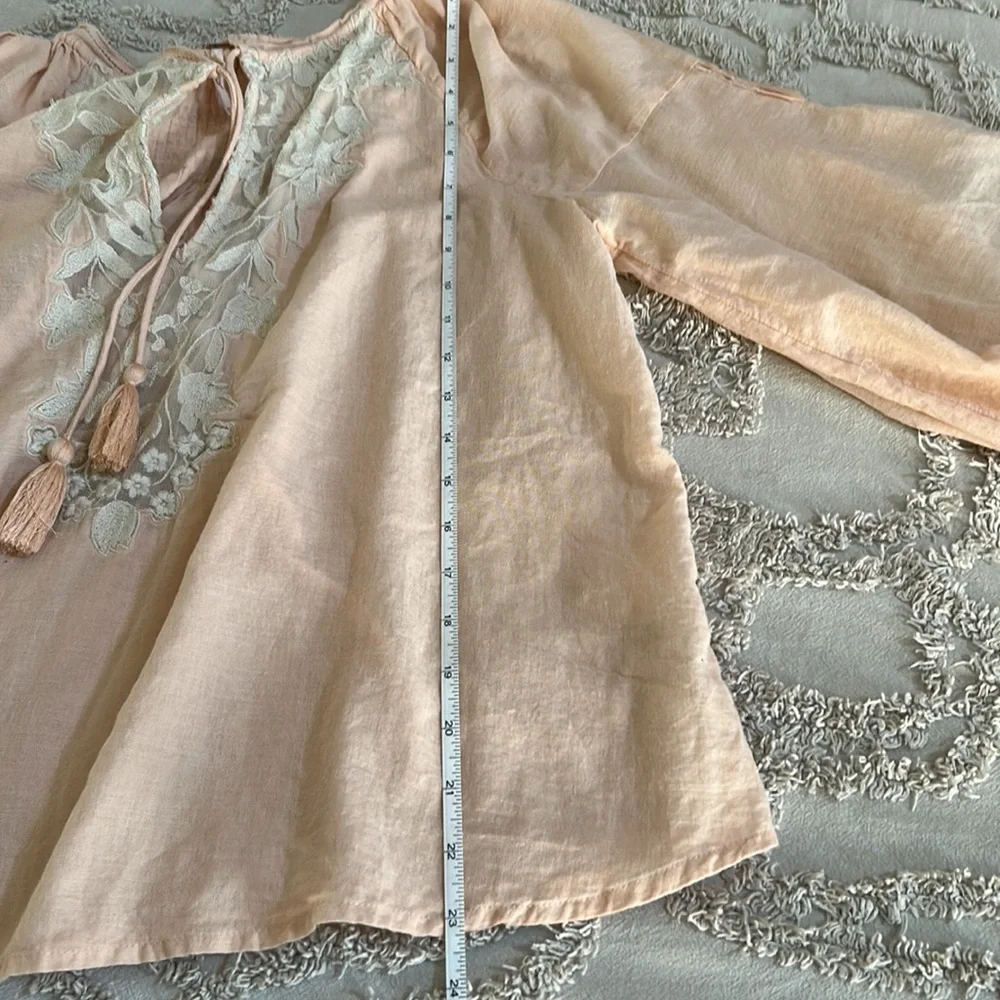 FREE PEOPLE Shimla Embroidered Semi-sheer Blouse Peach Boho Loose 100% Cotton